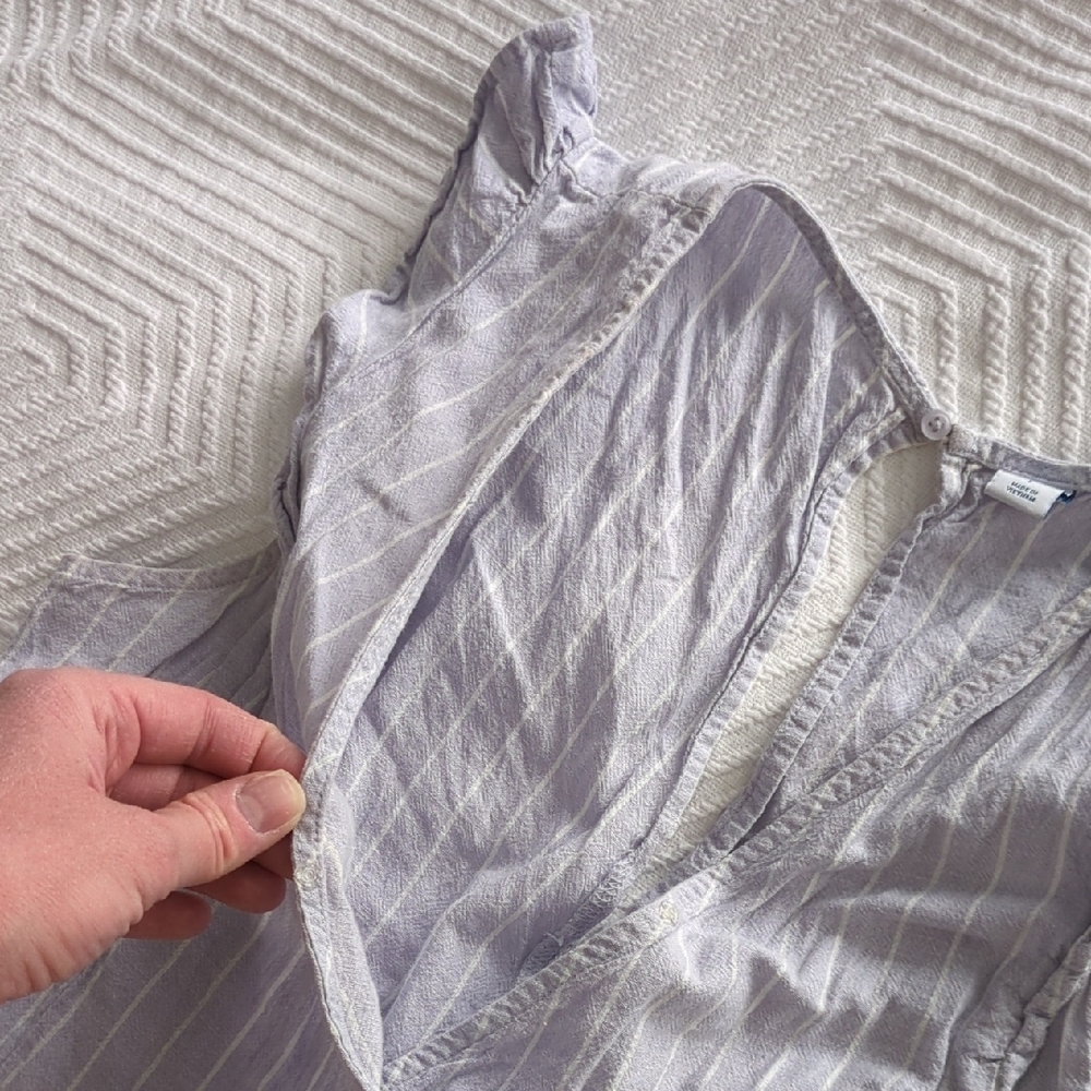 Old Navy Light Purple / Lavender Pinstripe Ruffled Jumpsuit - Picture 5 of 8